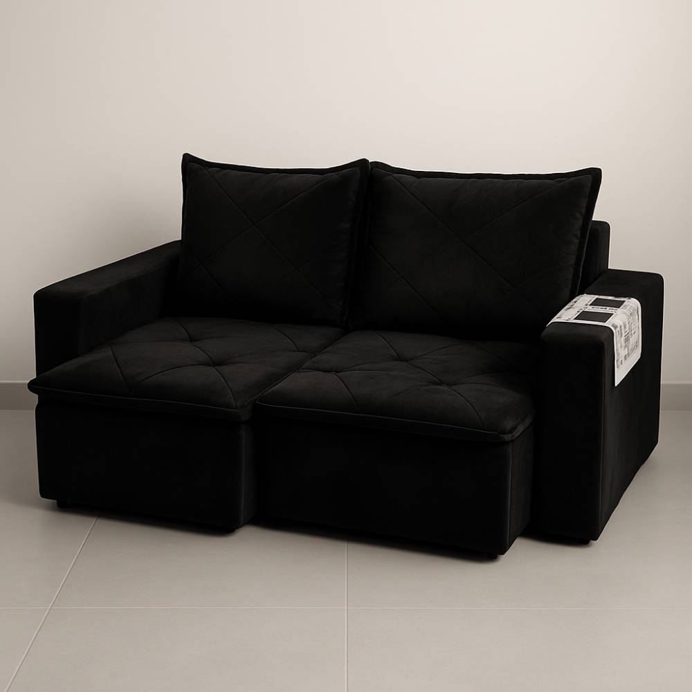 Sofá Retrátil Dubai 184 cm - Liso Preto 