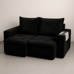Sofá Retrátil Dubai 184 cm - Liso Preto  Sofá Retrátil Dubai 184 cm - Liso Preto