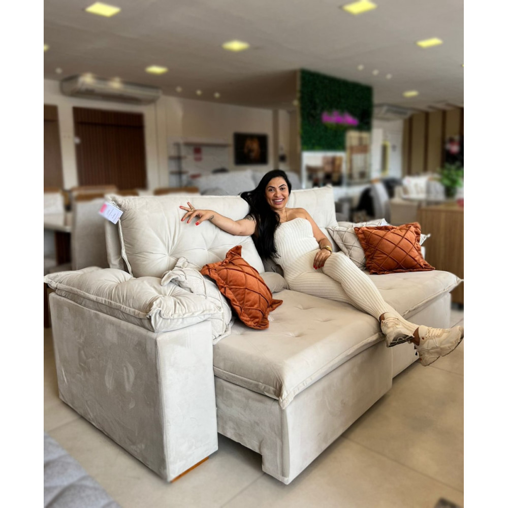 Sofá Miami Retrátil Reclinável 1,80 - Bege 