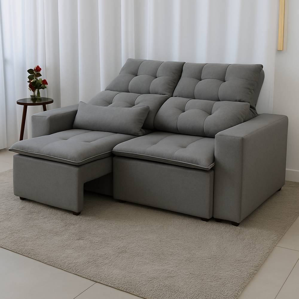 Sofá Retrátil e Reclinável 3 Lugares Beatriz – Cinza
