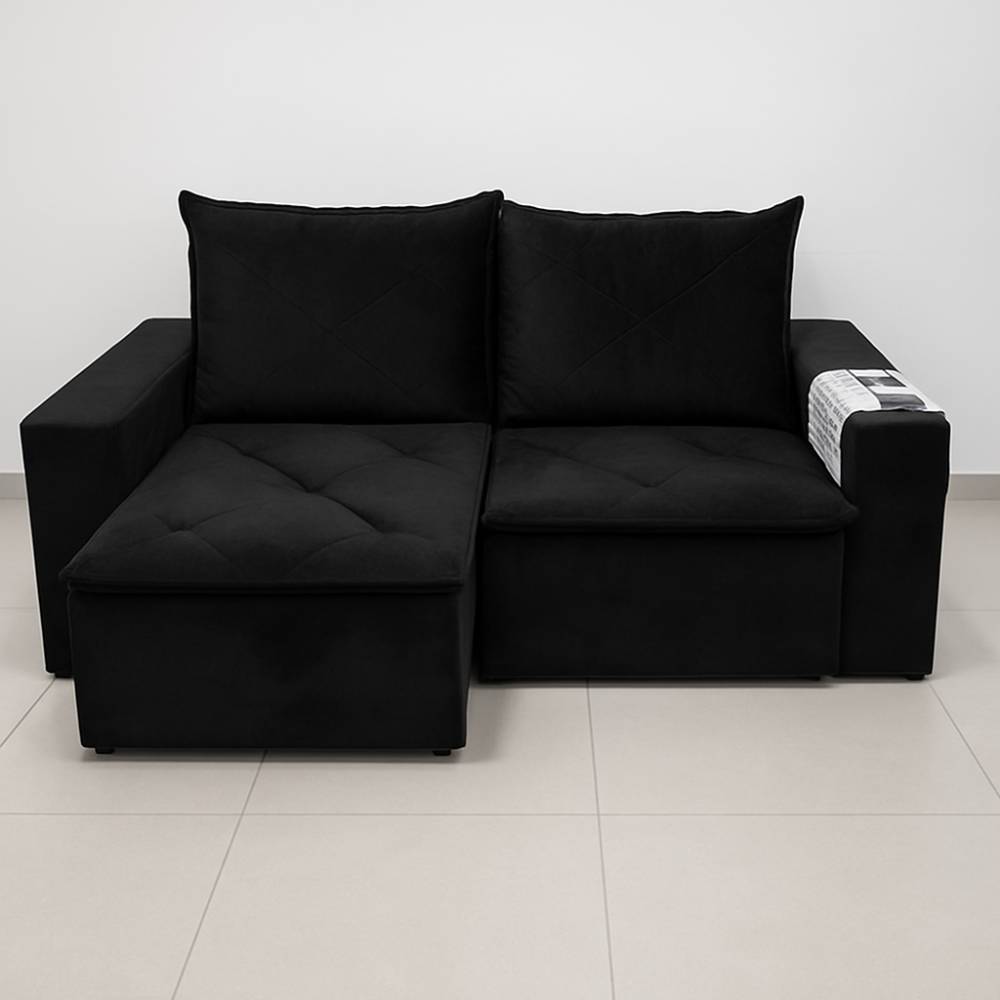 Sofá Retrátil Dubai 184 cm - Liso Preto 