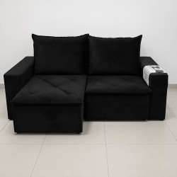 Sofá Retrátil Dubai 184 cm - Liso Preto  Sofá Retrátil Dubai 184 cm - Liso Preto