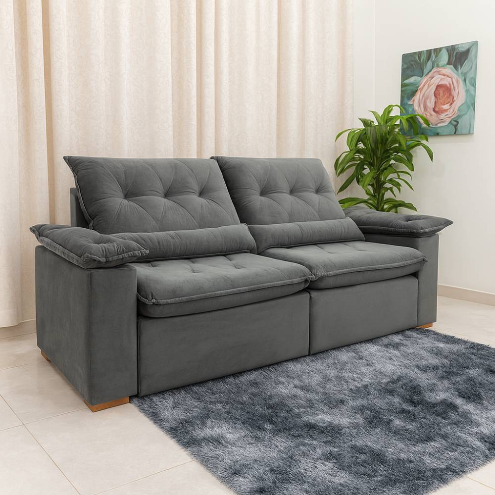 Sofá Miami Retrátil Reclinável 2,30 - Cinza 