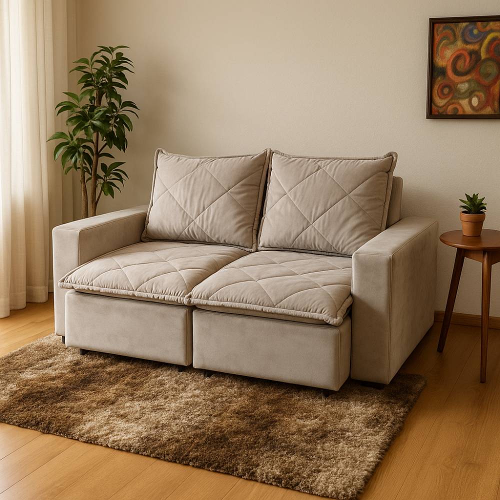 Sofá Retrátil Dubai 184 cm - Liso Bege 