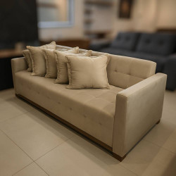 Sofá Cama Casal 4 Lugares e 5 Almofadas Caribe Tecido Veludo 210cm - Bege Sofá Cama Casal 4 Lugares e 5 Almofadas Caribe Tecido Veludo 210cm - Bege