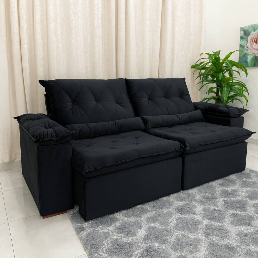 Sofá Miami Retrátil Reclinável 2,30 - Preto