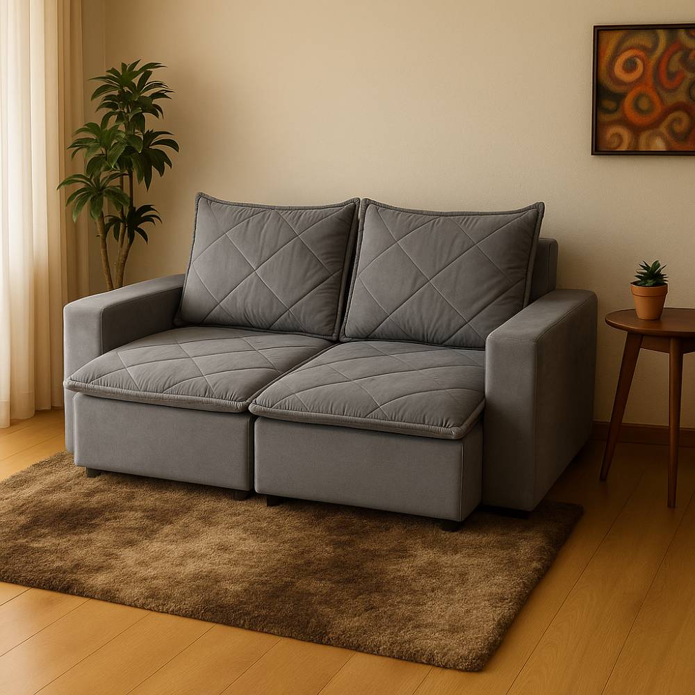 Sofá Retrátil Dubai 184 cm - Liso cinza 