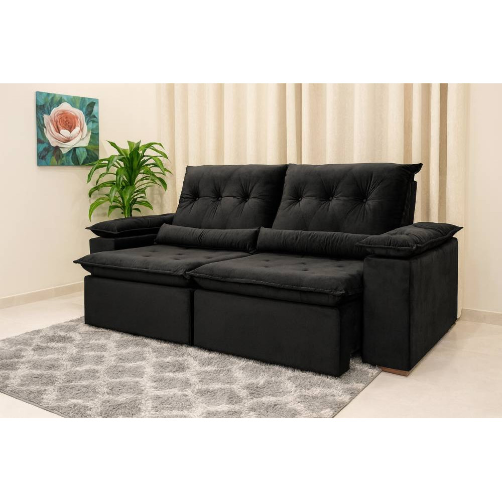 Sofá Miami Retrátil Reclinável 1,80 - Preto