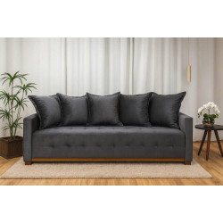 Sofá Cama Casal 4 Lugares e 5 Almofadas Caribe Tecido Veludo 210cm - Cinza