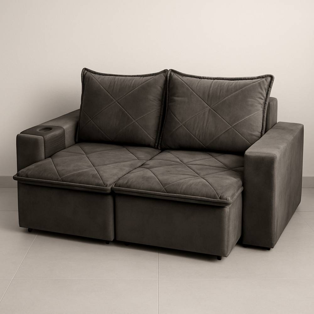Sofá Retrátil Dubai 184 cm - Liso Marrom