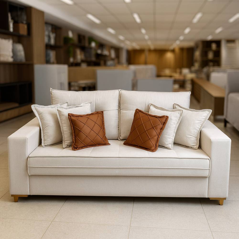Sofá Living Jadore Confort 3 lugares Linho - Bege 5044