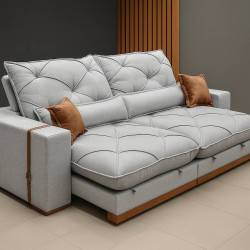 Sofá Pacco Rabanne Retrátil e Reclinável 2,50cm - Linho Cinza