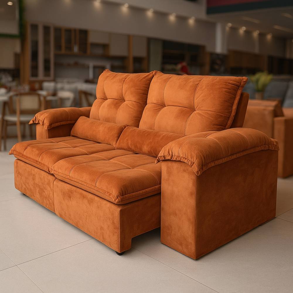 Sofá Lacoste Retrátil e Reclinável C/ Porta Copo 2,10m - Veludo Terracota