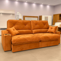 Sofá Armany Retrátil Reclinável C/ Porta Copo 2,50m - Veludo Terracota