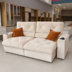 Sofá Armany Retrátil Reclinável C/ Porta Copo 2,50m  - Veludo Bege