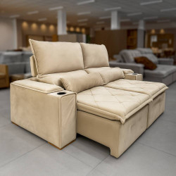 Sofá Gucci Retrátil e Reclinável C/ Porta Copo 2,10m - Bege Sofá Gucci Retrátil e Reclinável C/ Porta Copo 2,10m - Bege