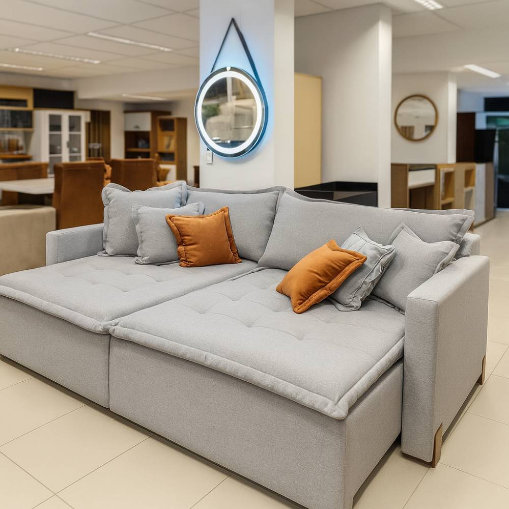 Sofá Cama Vogue Retrátil e Reclinável 2 m - Innove Estofados - Linho - Cinza