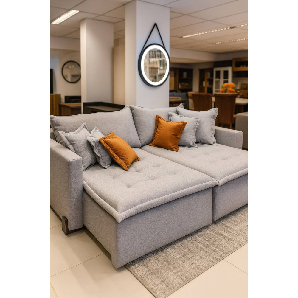 Sofá Cama Vogue Retrátil e Reclinável 2,20 m - Innove Estofados- Linho Cinza
