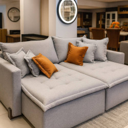 Sofá Cama Vogue Retrátil e Reclinável 2,20 m - Innove Estofados- Linho Cinza Sofá Cama Vogue Retrátil e Reclinável 2,20 m - Innove Estofados- Linho Cinza