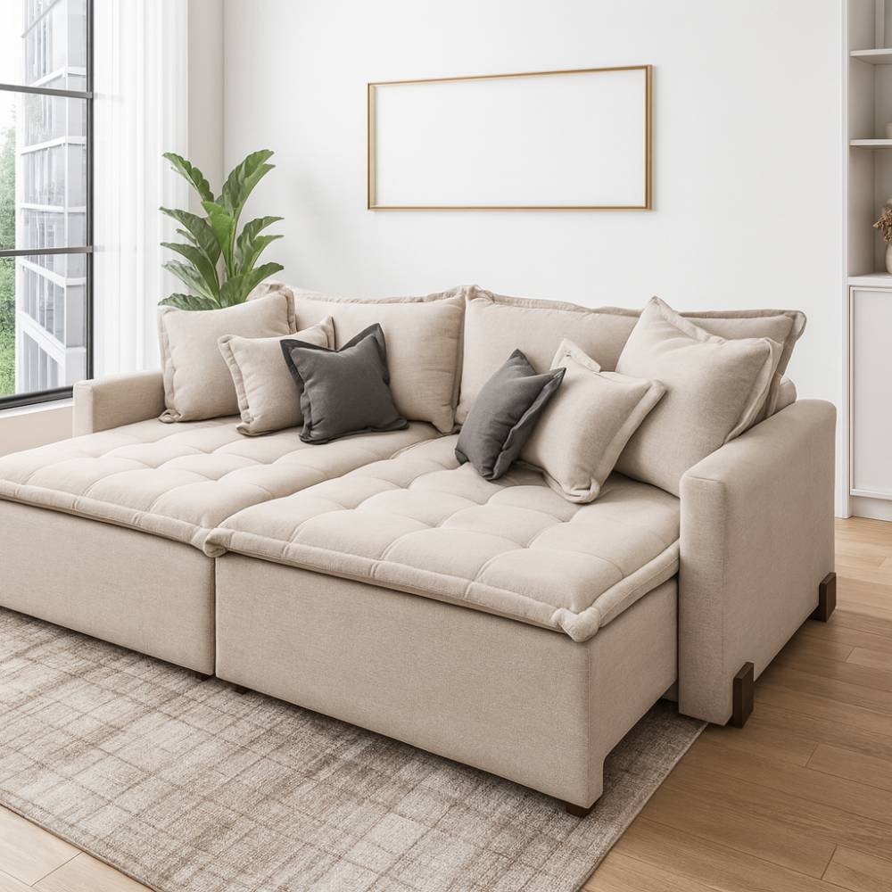 Sofá Cama Vogue Retrátil e Reclinável 2 m - Innove Estofados - Linho Bege