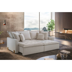 Sofá Cama Vogue Retrátil e Reclinável 2,20 m - Innove Estofados - Linho Bege
