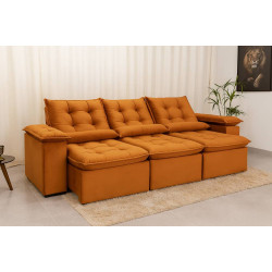 Sofá Retrátil Reclinável Grécia 2.70m - Veludo Terracota
