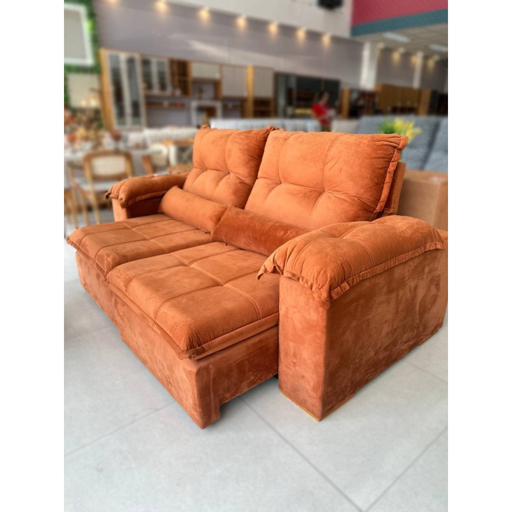 Sofá Lacoste Retrátil e Reclinável C/ Porta Copo 2,10m - Veludo Terracota