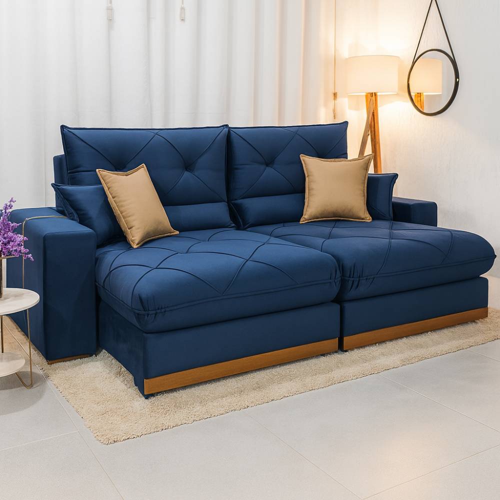 Sofá Gran Bello Retrátil Reclinável 2,50 m - Veludo Azul