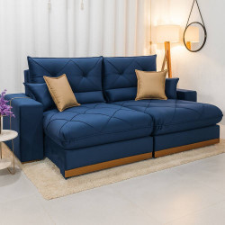 Sofá Gran Bello Retrátil Reclinável 2,50 m - Veludo Azul