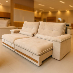 Sofá Qatar Retrátil Reclinável 2,50m - Veludo Bege