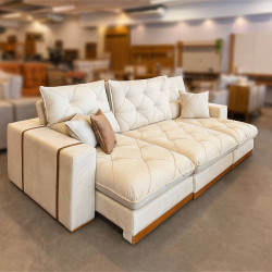 Sofá Gran Bello Retrátil Reclinável 3,20 - Veludo Bege