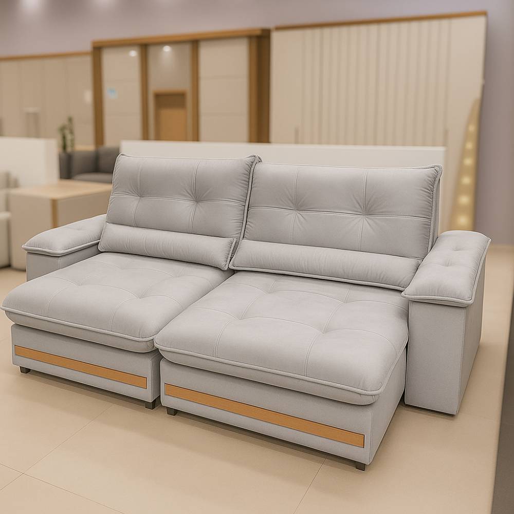 Sofá Qatar Retrátil Reclinável 2,50m - Veludo Prata