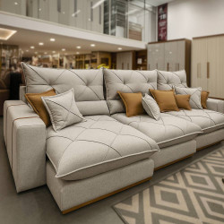 Sofá Gran Bello Retrátil Reclinável 3,20 m - Linho Cinza