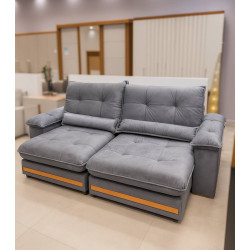 Sofá Qatar Retrátil Reclinável 2,50m - Veludo Cinza