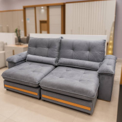 Sofá Qatar Retrátil Reclinável 2,50m - Veludo Cinza