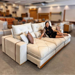 Sofá Gran Bello Retrátil Reclinável 3,20 - Veludo Bege