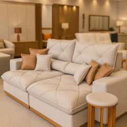 Sofá Gran Bello Retrátil Reclinável 2,30 - Linho Bege 