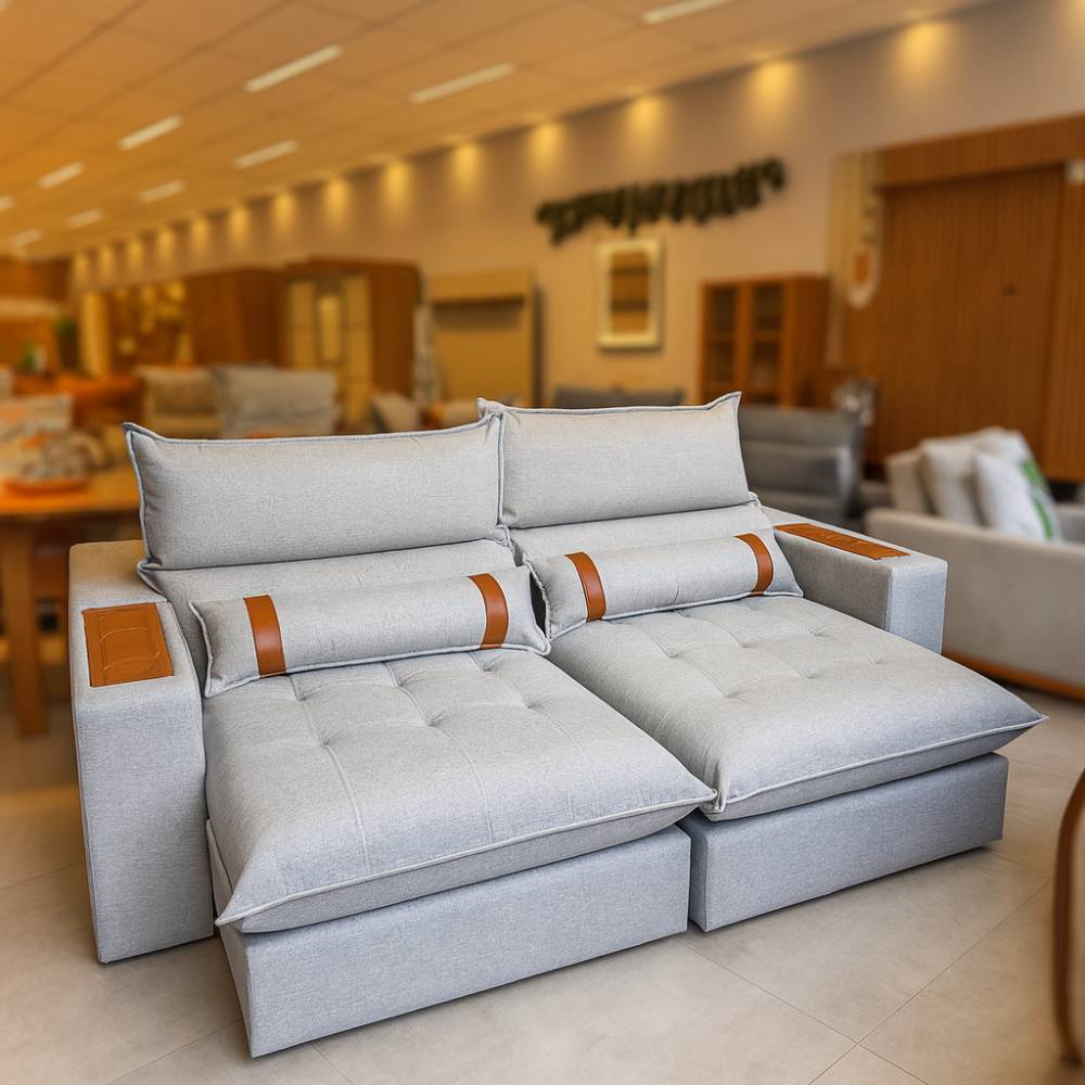 Sofá Retrátil e Reclinável Chanel confort 2,30m - Linho Cinza