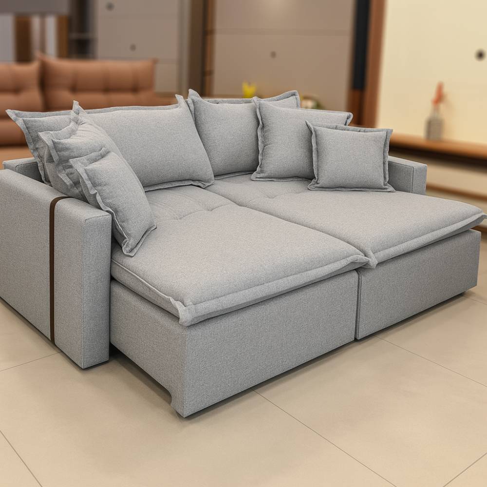 Sofá Cama Lancôme Retrátil e Reclinável 2,20 m - Linho Cinza 05