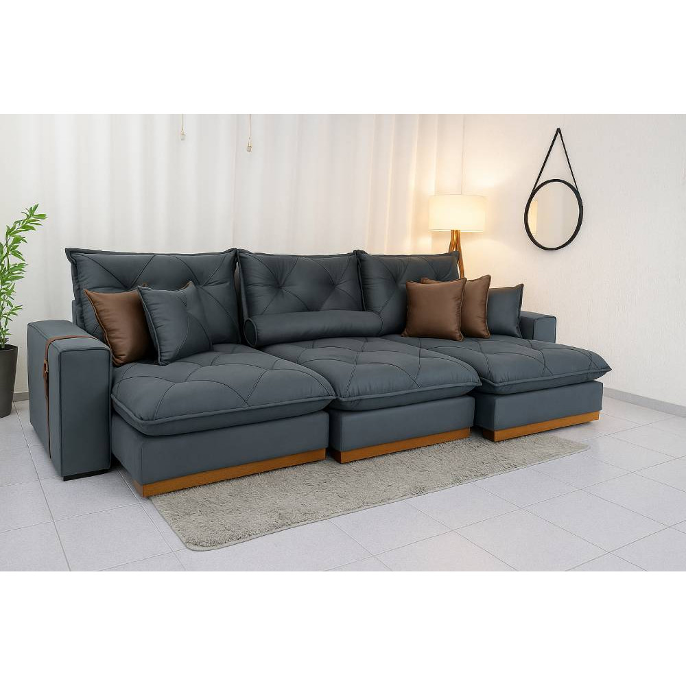 Sofá Gran Bello Retrátil Reclinável 3,20 - Veludo Cinza