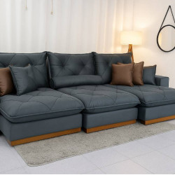 Sofá Gran Bello Retrátil Reclinável 3,20 - Veludo Cinza