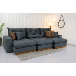 Sofá Gran Bello Retrátil Reclinável 3,20 - Veludo Cinza