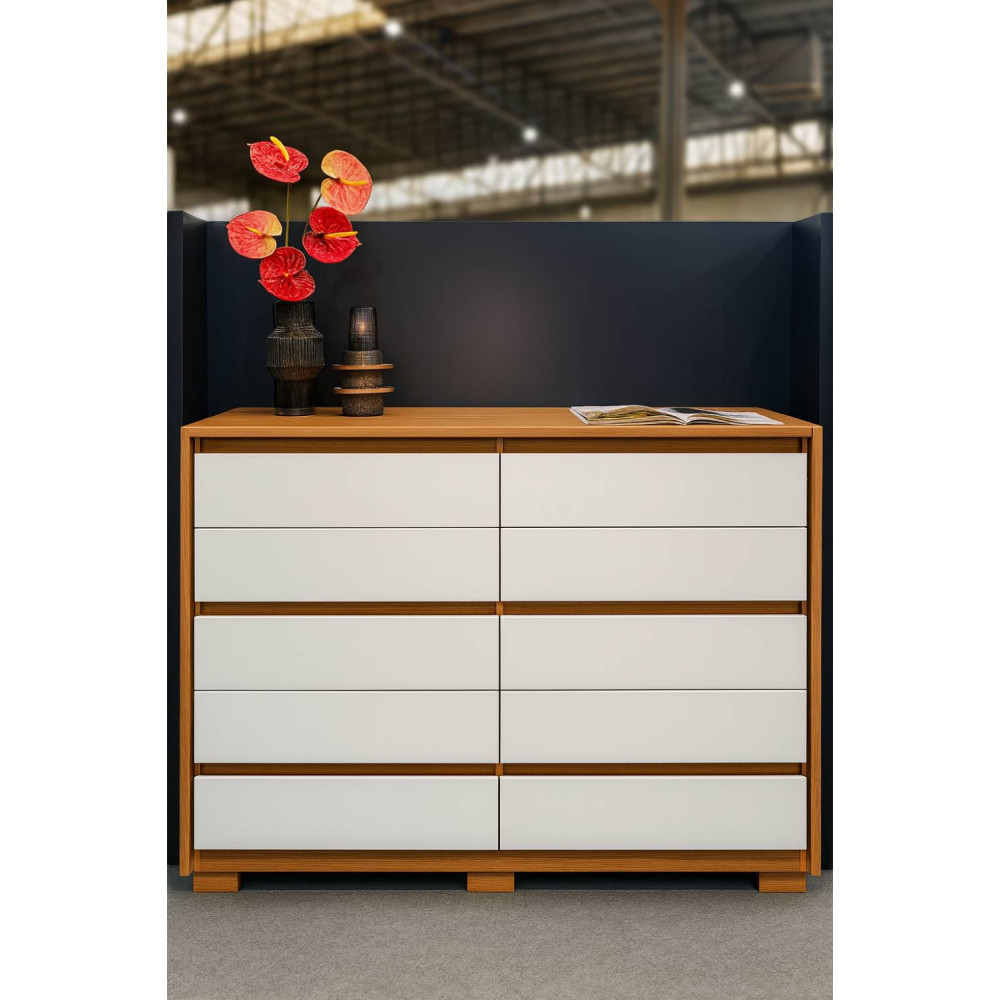 Cômoda Duetto 10 Gavetas - Cinamomo/Off White