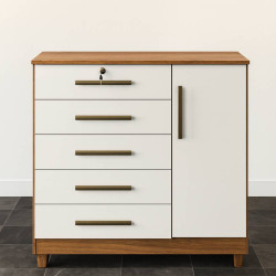 Cômoda Vitória c/ 5 Gavetas e 1 Porta e Chave - Cedro/Areia Cômoda Vitória c/ 5 Gavetas e 1 Porta e Chave - Cedro/Areia