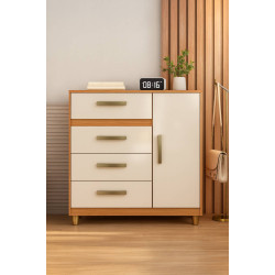Cômoda Leme C/ Sapateira 4 Gavetas com 1 Porta - Cinamomo/ Off White  Cômoda Leme C/ Sapateira 4 Gavetas com 1 Porta - Cinamomo/ Off White