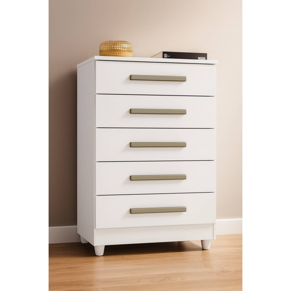 Cômoda Paola com 5 Gavetas - Branco 