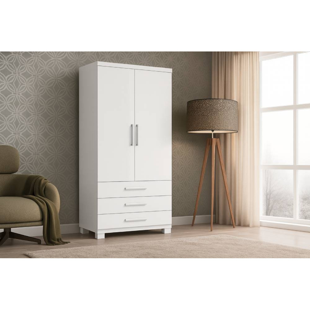 Guarda Roupa Floripa Solteiro 2 Portas 3 Gavetas Rud Rack - Branco