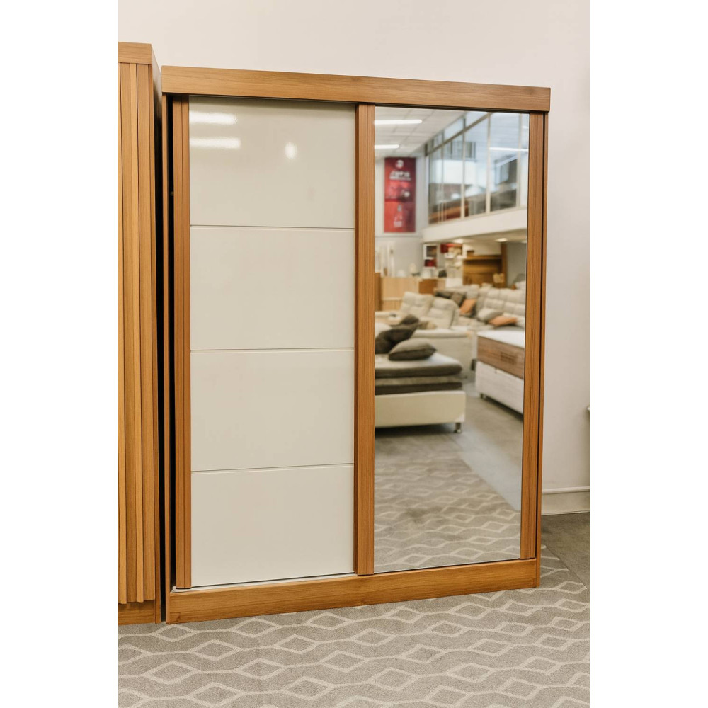 Guarda Roupa Solteiro Buzios c/ Espelho 2 Portas c/ 2 Gavetas - Nature/Off White 