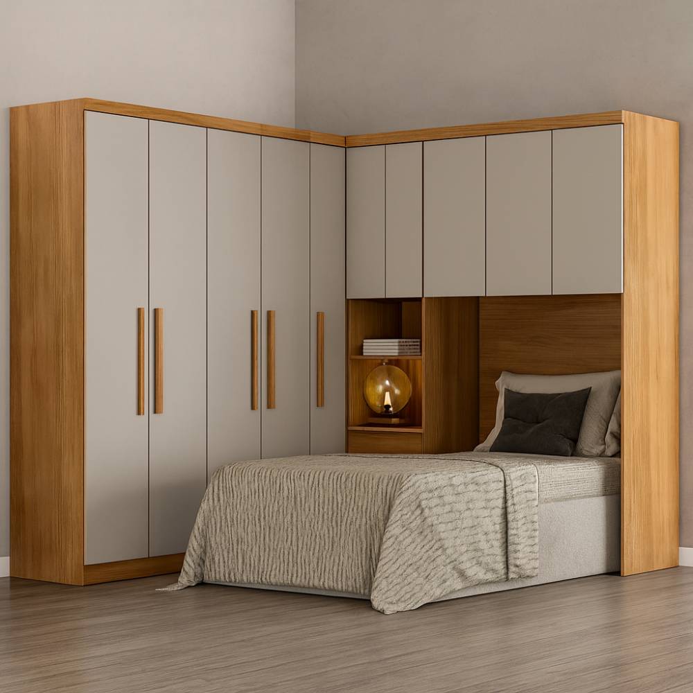 Guarda Roupa Modulado Rizon 004 Solteiro 4 Peças Novo Horizonte - Cinamomo/Off White