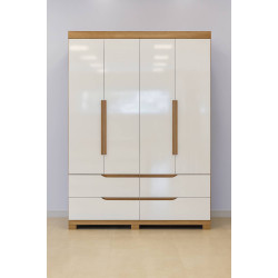 Guarda Roupa Solteiro Doble 4 Portas 4 Gavetas - Cinamomo/Off White